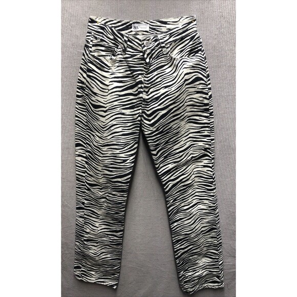 Zara Women’s Zebra Jeans Size 4 Button Fly Festival Exotic Animal Print - Picture 1 of 13